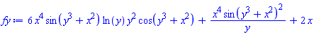 6*x^4*sin(y^3+x^2)*ln(y)*y^2*cos(y^3+x^2)+x^4*sin(y^3+x^2)^2/y+2*x