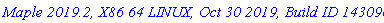 `Maple 2019.2, X86 64 LINUX, Oct 30 2019, Build ID 1430966`
