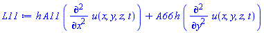h*A11*(diff(diff(u(x, y, z, t), x), x))+A66*h*(diff(diff(u(x, y, z, t), y), y))