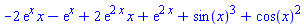 -2*exp(x)*x-exp(x)+2*exp(2*x)*x+exp(2*x)+sin(x)^3+cos(x)^2