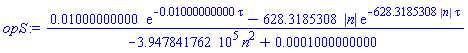 (0.1000000000e-1*exp(-0.1000000000e-1*tau)-628.3185308*abs(n)*exp(-628.3185308*abs(n)*tau))/(-394784.1762*n^2+0.1000000000e-3)