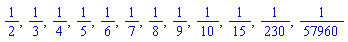 1/2, 1/3, 1/4, 1/5, 1/6, 1/7, 1/8, 1/9, 1/10, 1/15, 1/230, 1/57960