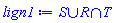 `union`(S, `intersect`(R, T))