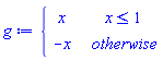 g := piecewise(x <= 1, x, -x)