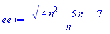(4*n^2+5*n-7)^(1/2)/n