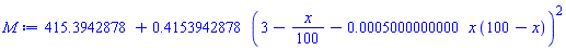 415.3942878+.4153942878*(3-(1/100)*x-0.5000000000e-3*x*(100-x))^2