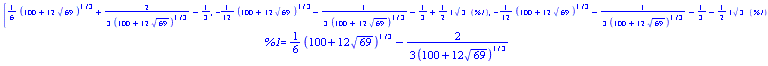"([[`%1`=1/6 (100+12 sqrt(69))^(1/3)-(2)/(3 (100+12 sqrt(69))^(1/3))]])"