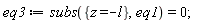 eq3 := subs({z = -l}, eq1) = 0;