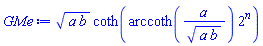 (a*b)^(1/2)*coth(arccoth(a/(a*b)^(1/2))*2^n)