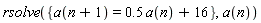 rsolve({a(n+1) = .5*a(n)+16}, a(n))