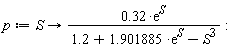 p := proc (S) options operator, arrow; .32*exp(S)/(1.2+1.901885*exp(S)-S^3) end proc