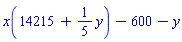 x(14215+(1/5)*y)-600-y
