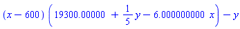 (x-600)*(19300.00000+(1/5)*y-6.000000000*x)-y
