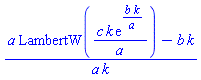 (a*LambertW(c*k*exp(b*k/a)/a)-b*k)/(a*k)
