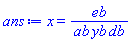 x = eb/(ab*yb*db)
