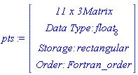 pts := Vector(4, {(1) = ` 11 x 3 `*Matrix, (2) = `Data Type: `*float[8], (3) = `Storage: `*rectangular, (4) = `Order: `*Fortran_order})