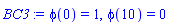 phi(0) = 1, phi(10) = 0