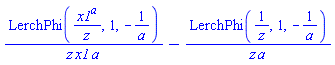 LerchPhi(x1^a/z, 1, -1/a)/(z*x1*a)-LerchPhi(1/z, 1, -1/a)/(z*a)