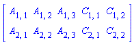 Matrix([[A[1, 1], A[1, 2], A[1, 3], C[1, 1], C[1, 2]], [A[2, 1], A[2, 2], A[2, 3], C[2, 1], C[2, 2]]])