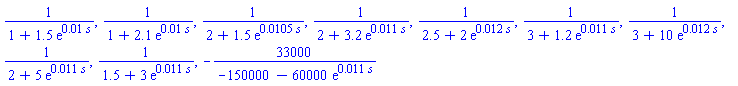 1/(1+1.5*exp(0.1e-1*s)), 1/(1+2.1*exp(0.1e-1*s)), 1/(2+1.5*exp(0.105e-1*s)), 1/(2+3.2*exp(0.11e-1*s)), 1/(2.5+2*exp(0.12e-1*s)), 1/(3+1.2*exp(0.11e-1*s)), 1/(3+10*exp(0.12e-1*s)), 1/(2+5*exp(0.11e-1*s)), 1/(1.5+3*exp(0.11e-1*s)), -33000/(-150000-60000*exp(0.11e-1*s))