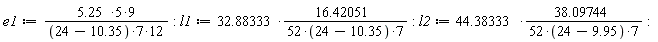 e1 := 9*(5.25*5)/(7*(24-10.35)*12):