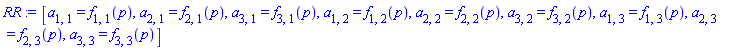 [a[1, 1] = f[1, 1](p), a[2, 1] = f[2, 1](p), a[3, 1] = f[3, 1](p), a[1, 2] = f[1, 2](p), a[2, 2] = f[2, 2](p), a[3, 2] = f[3, 2](p), a[1, 3] = f[1, 3](p), a[2, 3] = f[2, 3](p), a[3, 3] = f[3, 3](p)]