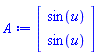 A := Vector(2, {(1) = sin(u), (2) = sin(u)})