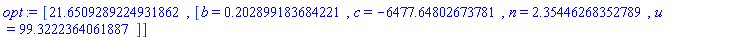 [21.6509289224931862, [b = HFloat(0.2028991836842215), c = HFloat(-6477.6480267378065), n = HFloat(2.3544626835278906), u = HFloat(99.32223640618867)]]