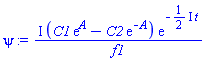 I*(C1*exp(A)-C2*exp(-A))*exp(-((1/2)*I)*t)/f1