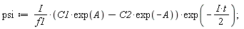 psi := I*(C1*exp(A)-C2*exp(-A))*exp(-I*t*(1/2))/f1;