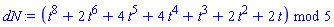 modp1(ConvertIn(t^8+2*t^6+4*t^5+4*t^4+t^3+2*t^2+2*t, t), 5)