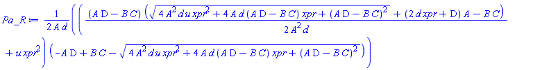 (1/2)*((1/2)*(A*D-B*C)*((4*A^2*d*u*xpr^2+4*A*d*(A*D-B*C)*xpr+(A*D-B*C)^2)^(1/2)+(2*d*xpr+D)*A-B*C)/(A^2*d)+u*xpr^2)*(-A*D+B*C-(4*A^2*d*u*xpr^2+4*A*d*(A*D-B*C)*xpr+(A*D-B*C)^2)^(1/2))/(A*d)