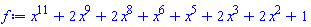 x^11+2*x^9+2*x^8+x^6+x^5+2*x^3+2*x^2+1