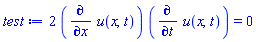 2*(diff(u(x, t), x))*(diff(u(x, t), t)) = 0