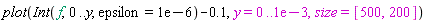 plot(Int(f, 0 .. y, epsilon = 0.1e-5)-.1, y = 0 .. 0.1e-2, size = [500, 200])
