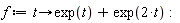 f := proc (t) options operator, arrow; exp(t)+exp(2*t) end proc: