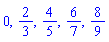 0, 2/3, 4/5, 6/7, 8/9