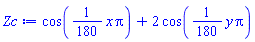 cos((1/180)*x*Pi)+2*cos((1/180)*y*Pi)