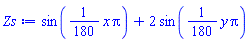 sin((1/180)*x*Pi)+2*sin((1/180)*y*Pi)