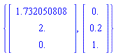 {Vector(3, {(1) = 1.732050808, (2) = 2., (3) = 0.}), Vector(3, {(1) = 0., (2) = .2, (3) = 1.})}