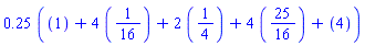 .2500000000*`%+`(1, 4*(1/16), 2*(1/4), (4*(25/16))*`,`(4))