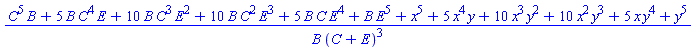 (B*C^5+5*B*C^4*E+10*B*C^3*E^2+10*B*C^2*E^3+5*B*C*E^4+B*E^5+x^5+5*x^4*y+10*x^3*y^2+10*x^2*y^3+5*x*y^4+y^5)/(B*(C+E)^3)