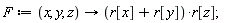 F := proc (x, y, z) options operator, arrow; (r[x]+r[y])*r[z] end proc;