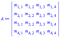 A := Matrix(4, 4, {(1, 1) = 0, (1, 2) = m[1, 2], (1, 3) = m[1, 3], (1, 4) = m[1, 4], (2, 1) = 0, (2, 2) = m[2, 2], (2, 3) = m[2, 3], (2, 4) = m[2, 4], (3, 1) = 0, (3, 2) = m[3, 2], (3, 3) = m[3, 3], (3, 4) = m[3, 4], (4, 1) = 0, (4, 2) = m[4, 2], (4, 3) = m[4, 3], (4, 4) = m[4, 4]})