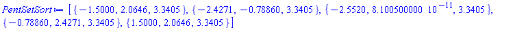 [{-1.5000, 2.0646, 3.3405}, {-2.4271, -.78860, 3.3405}, {-2.5520, 0.8100500000e-10, 3.3405}, {-.78860, 2.4271, 3.3405}, {1.5000, 2.0646, 3.3405}]