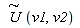`#mover(mi("U"),mo("&sim;"))`(v1, v2)