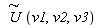 `#mover(mi("U"),mo("&sim;"))`(v1, v2, v3)
