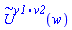 `#mover(mi("U"),mo("&sim;"))`(v1, v2, w)