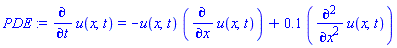 diff(u(x, t), t) = -u(x, t)*(diff(u(x, t), x))+.1*(diff(diff(u(x, t), x), x))