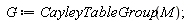 G := CayleyTableGroup(M)